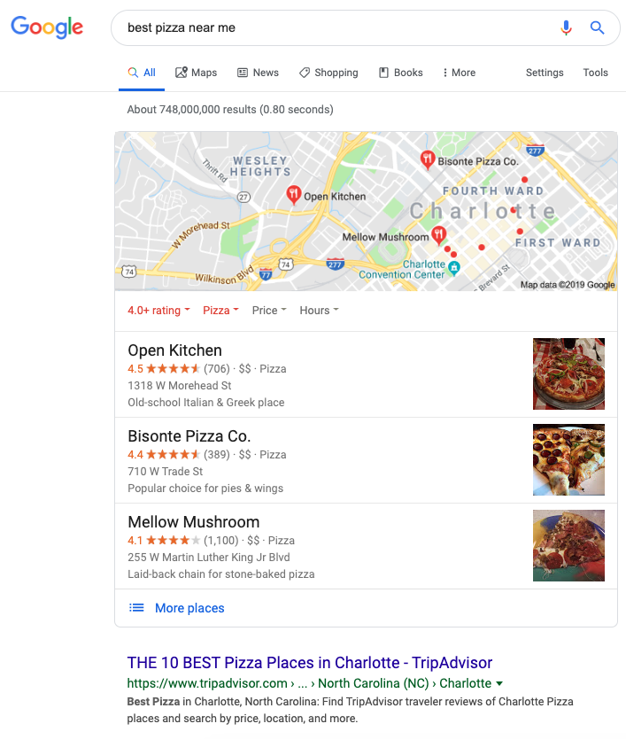 Google search results for "best pizza near me"