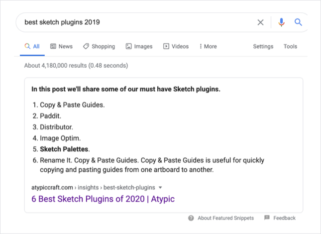 Featured Snippet of Best Sketch Plugins