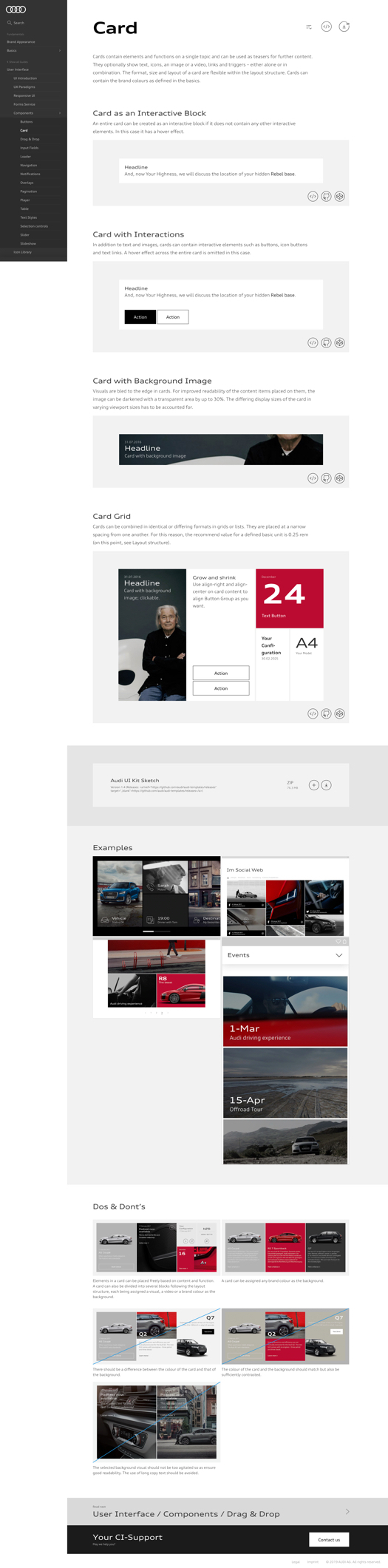 Usage Guidelines for the Card Component for Audi's design system