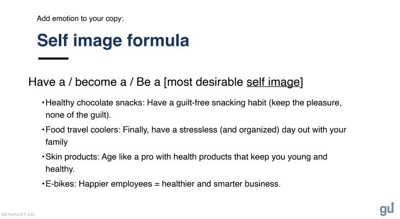 self image formula to add emotion to ad copy